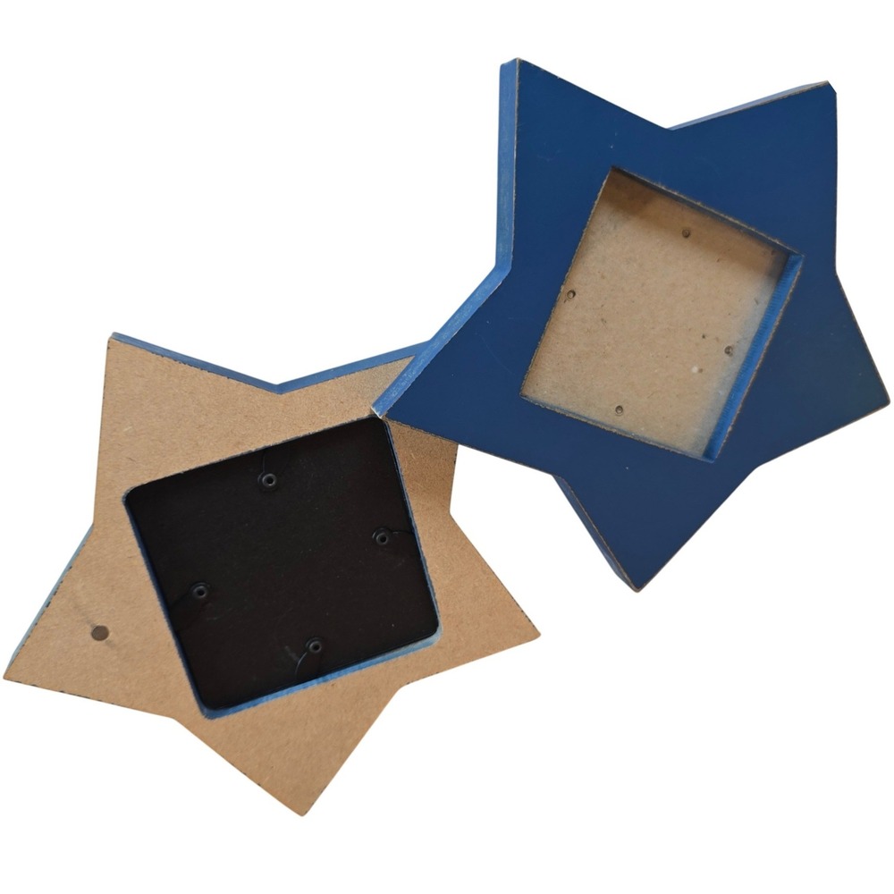 Picture Photo Frame Distressed Blue Star Wooden Dual Sided 3"x3" Rustic
